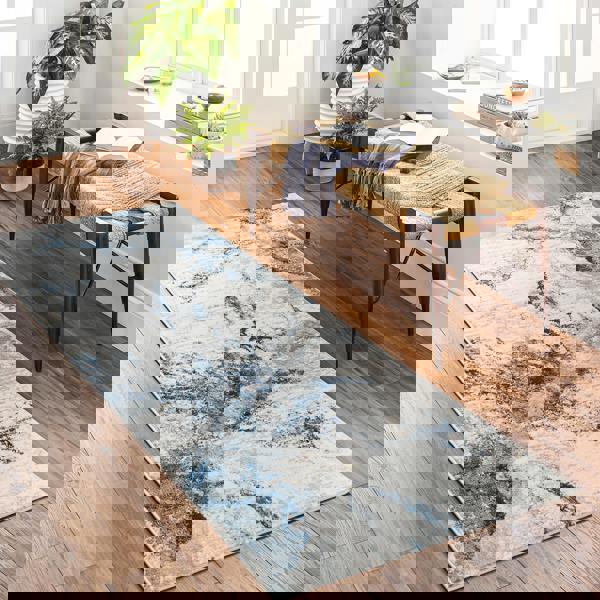 Livabliss Jolie-Abstract Blue Grey Beige Black Modern Marble Rug