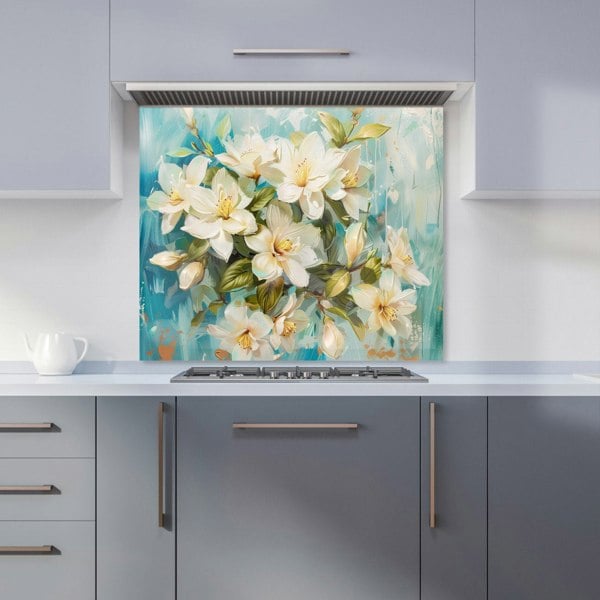 Warren Reed - Designer Fresh Jasmine in Blue Hue Kitchen Splashback