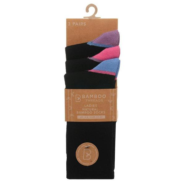 BAMBOO Ladies Bamboo 3 Pairs Heel & Toe Socks SK1213