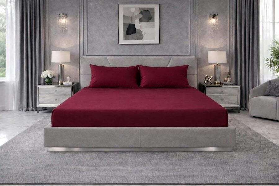Night Zone Extra Deep Fitted Sheet 40cm – Polycotton Easy Care Bed Sheet - Wine