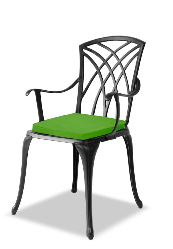 Centurion Supports OSHOWA Luxurious Garden and Patio Table and 2 Large Chairs with Armrests Cast Aluminium Bistro Set - Black with Green Cushions