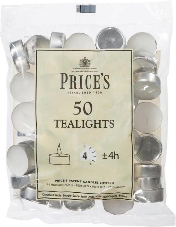 Price's White Tealights 4hr Burn (Pack of 50)