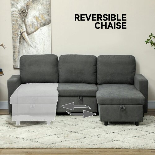Wyld Haus Sesune Yoli Charcoal Grey Upholstered Pull Out Sofa Bed With Storage and Side Pockets