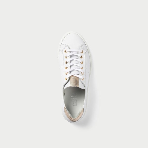 Calla Star Trainers - Smooth White Leather & Champagne