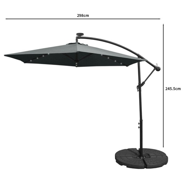 Monstershop Grey 3m LED Cantilever Parasol With Fan Base