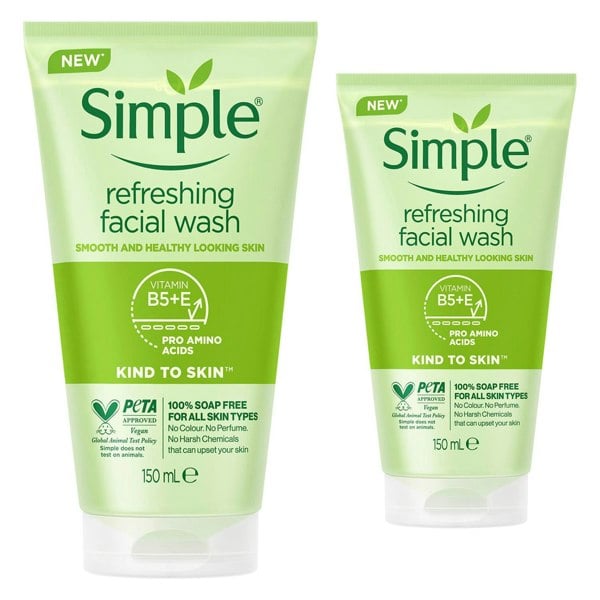 Simple Kind to Skin Refreshing Facial Wash for Sensitive Skin 150ml, 2 pack