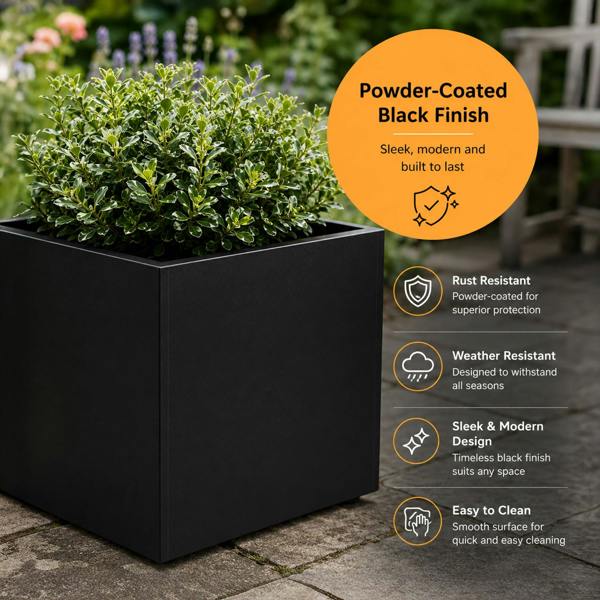 Nicoman Galvanised Steel Black Cube Metal Planter 50cm x 50cm
