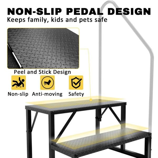 RV Step Stool, 2 Step Ladder, Hot Tub Steps with Handrail, Portable Pool Ladder, 660Lbs Heavy Duty Ladder Shelf Outdoor Mobile Home Stairs for Camper/Porch/SPA Pool/Pet Stairs 