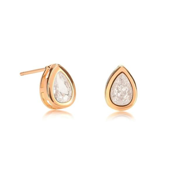 Zavana Dainty Gold Plated Bezel Set Stud Earrings with Pear-Shaped Clear Cubic Zirconia Stones