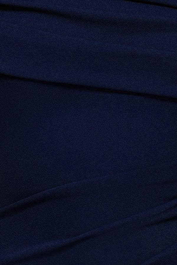 Scuba Crepe Pleated Drop Shoulder Midi Dress - Navy Blue DR4490