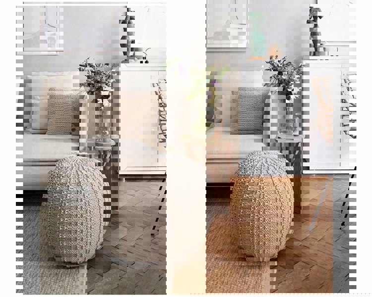 Large knitted pouffe BEIGE - Zuri House