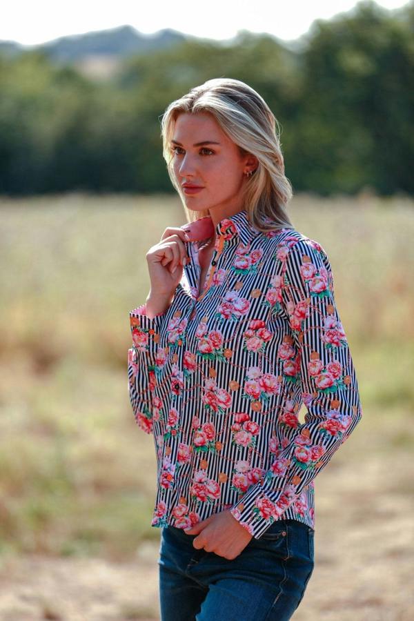 ETERNAL BLOOM STRIPE PINK PEONY WOMENS  PRINT SHIRT - Premium Men's Patterned Shirt by Claudio Lugli | Bold Design, Tailored Fit, Best Printed Shirts