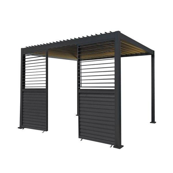 Monstershop Anthracite Aluminium Pergola With LED Lights & 2 x Shutter Panels - 3m x 3m
