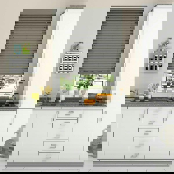 NewEdgeBlinds Smooth Grey Smooth Finish Faux Wood Venetian Blinds with Strings  (130cm drop)