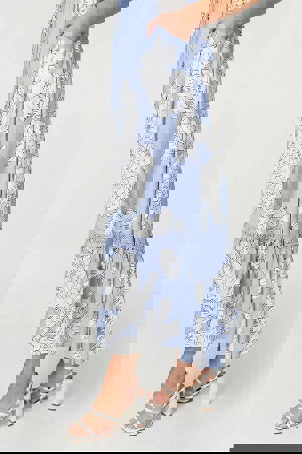 Blue | Floral Cap Sleeve Button-Up Maxi Dress
