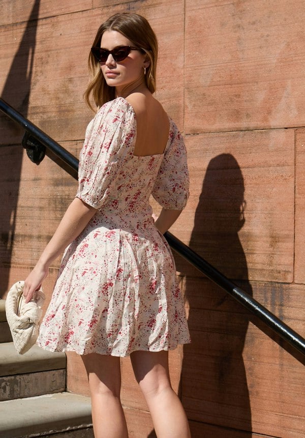 India Button Front Wishing Well Floral Print Mini Dress In Multi - image 5