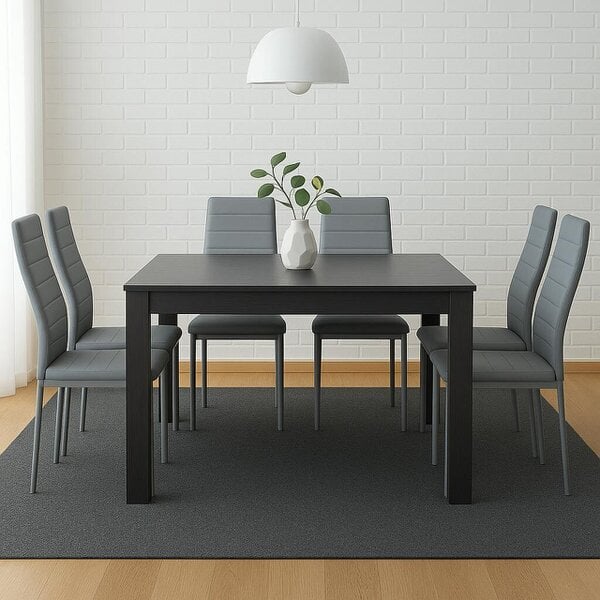 Kosy Koala Modern Charcoal Dining Table Set with 6 Grey Faux Leather Chairs Dining Room Furniture