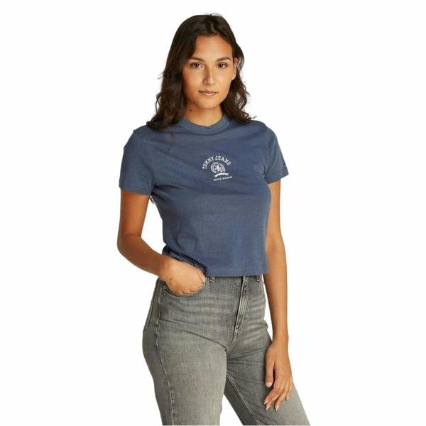 Tommy Jeans Womens/Ladies Varsity Logo Regular Crop Top - Dark Navy - 