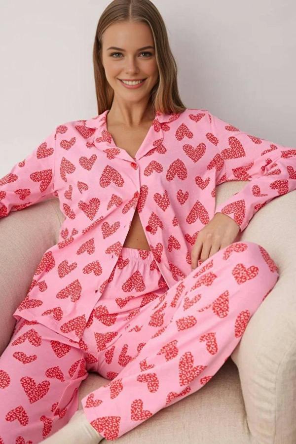 WOVCOR 2-Piece Cotton Leopard Heart Knit Pajama Set