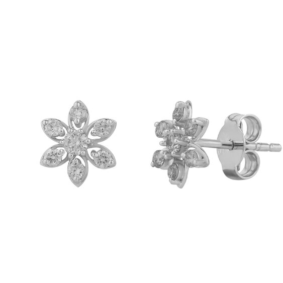 Spero London Fine 14k Solid Gold Diamond Star Earrings - 14ct White Gold
