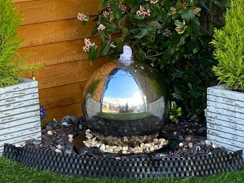 Tranquillity Water Features 30cm Stainless Steel Sphere Modern Metal Water Feature