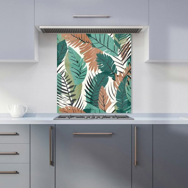 Warren Reed - Designer Tropical Floral Leaves Green Brown Kitchen Splashback