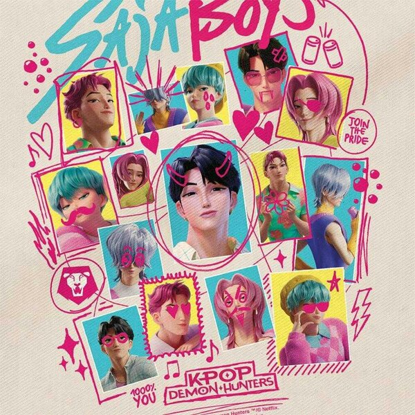 K-Pop Demon Hunters Soda Pop Doodles Saja Boys Reusable Tote Bag - Natural