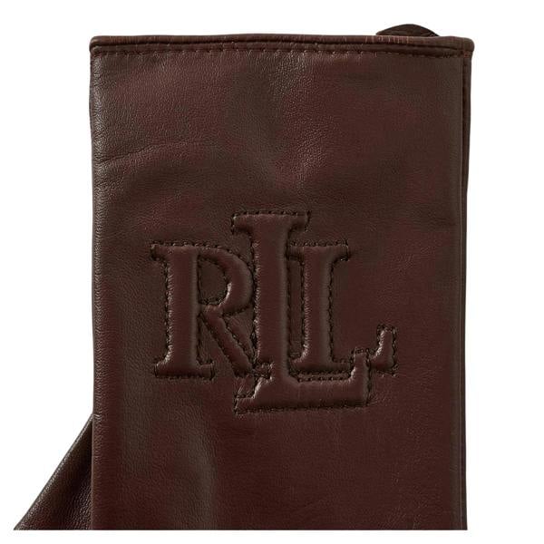 Ralph Lauren Logo Leather Embossed Gloves - Deep Mahogany - 