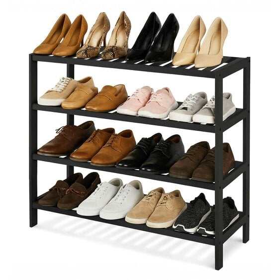 Neo Black 4-Tier Bamboo Shoe Rack Wooden Shoe Storage Organiser Shelf for Hallway, Entrance Living Room