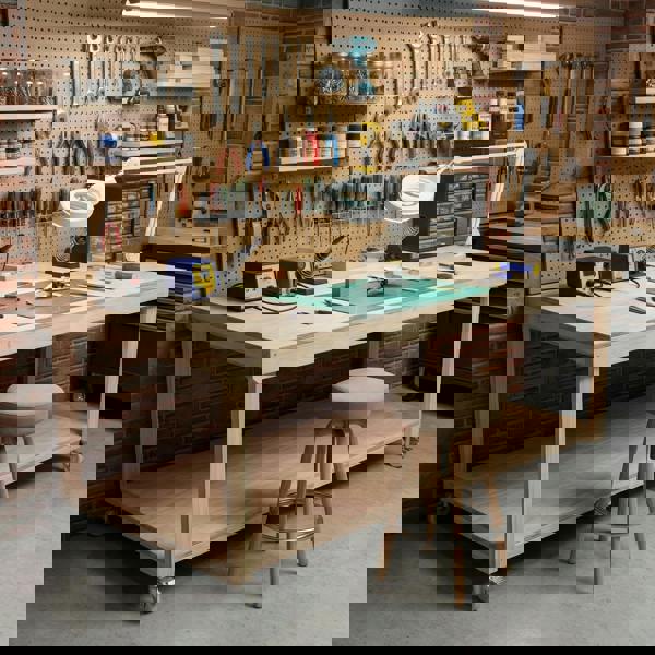 Arbor Garden Solutions Wooden Workbench Eucalyptus Hardwood Top Depth-4ft with Wheels