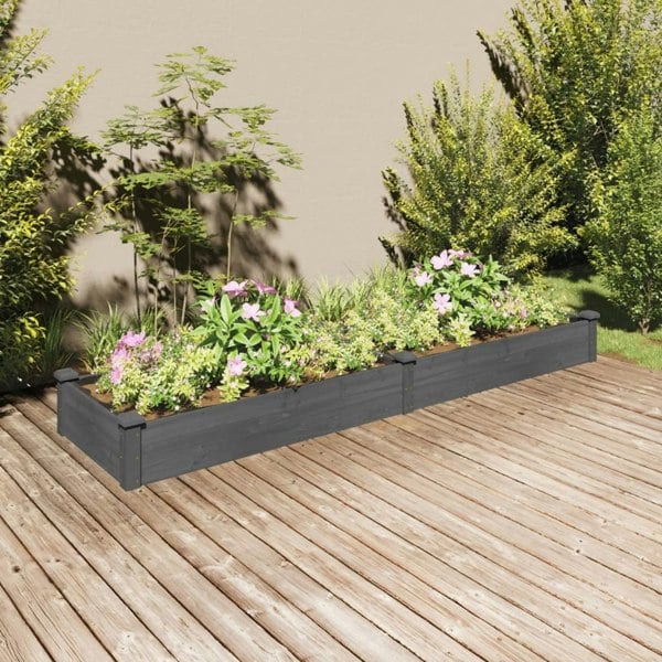 Berkfield Garden Raised Bed with Liner Grey 240x60x25 cm Solid Wood Fir