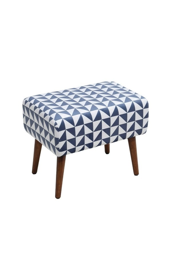 Living and Home Triangle Printing Patterned Linen Ottoman Footstool with Walnut Color Legs