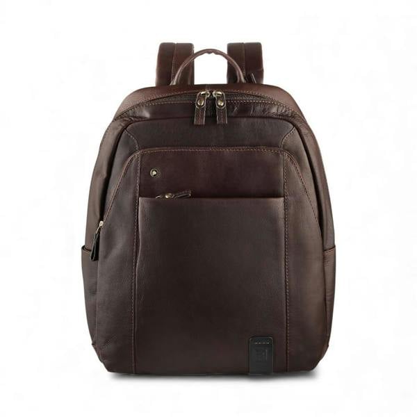 Brown leather backpack on a white background