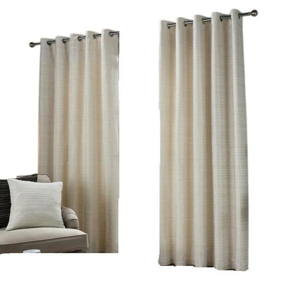 Paoletti Jupiter Chenille Eyelet Curtains - Ivory/Gold - 