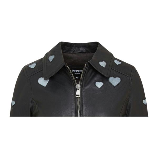 Infinity Leather Women’s Black Leather Hearts Biker Jacket  - Wynyard