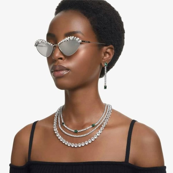 Swarovski Matrix Green Mixed Cut Rhodium Plated Dropper Earrings 5665786