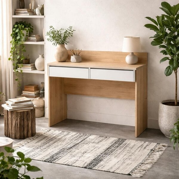 Wyld Haus Billabong Jackson Hickory Oak and White Wood Desk 2 Drawers