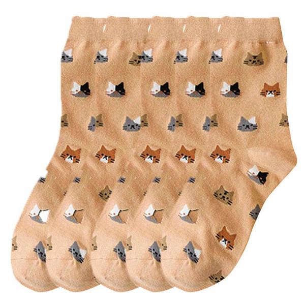 Anyfootwear 5 Pairs Size 5-9 Fashion Socks Thick Warm Cotton Cute Cartoon Cat Animal Ankle Short Casual for Ladies Girls Christmas Gifts Orange
