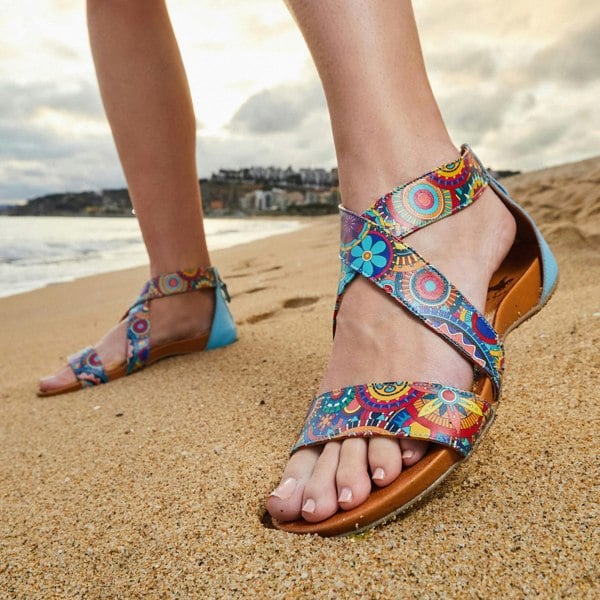 Embassy London Isabella - Blue Signature - Women's covered heel flat criss cross leather sandal