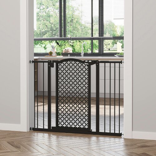 PawHut Pet Safety Gate Pressure Fit Stair with Double Locking, Black - 93 x 2 x 76.2 cm