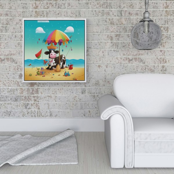 Warren Reed Cow On A Beach Holiday Framed Canvas