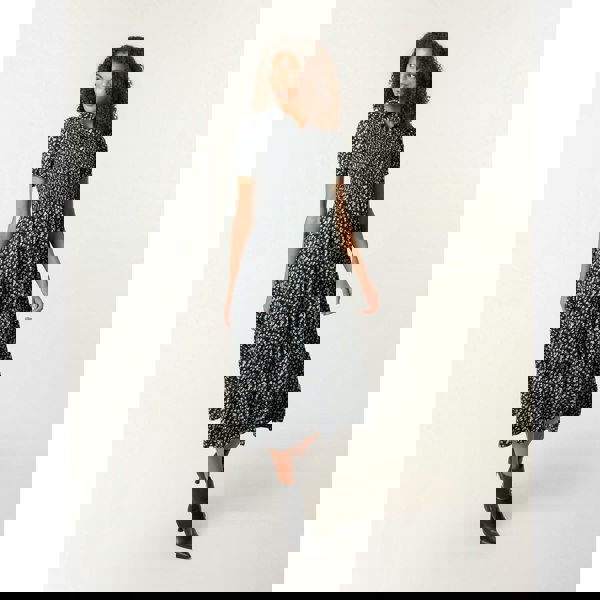 Blue Vanilla Ditsy Floral Puff Sleeve Shirred Dress