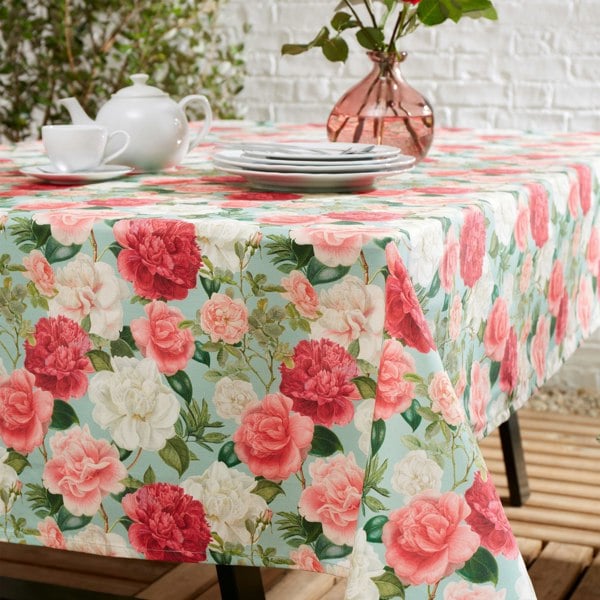 RHS Rose Garden Shower Proof Outdoor Cotton Dining Table Cloth