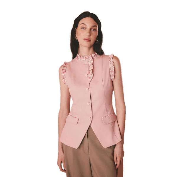 Cath Kidston Womens/Ladies Contrast Cotton Ruffle Neck Waistcoat - Pink - 