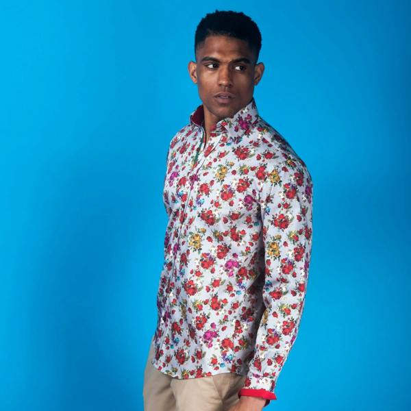 RED ROSE STRIPE PRINT SHIRT - Claudio Lugli Shirts