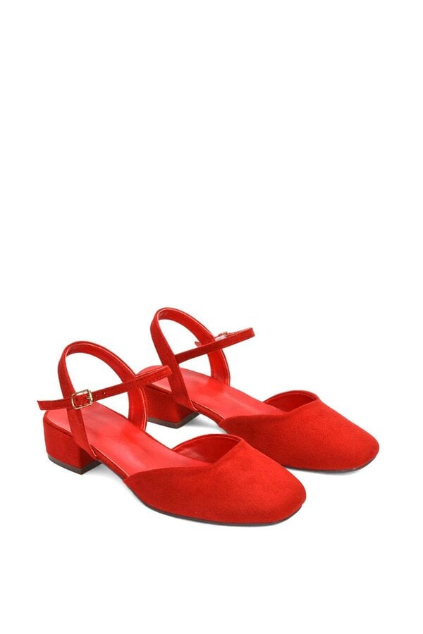 XY LONDON Low Block Heel Court Shoes With Ankle Strap