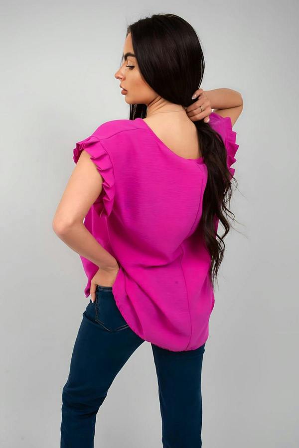 Vera Ruffle Trim Sleeve Top - Magenta
