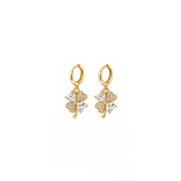 Luxe Tones Clover Luxe Gold Crystal Huggie Drop Earrings
