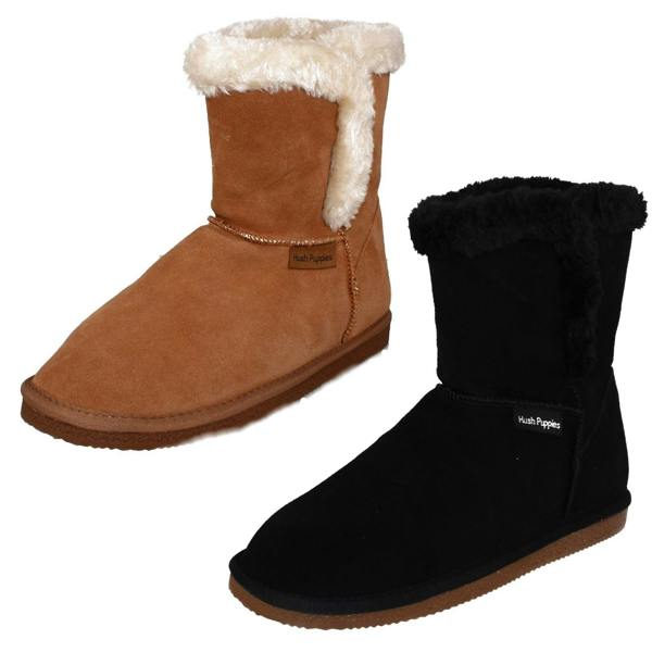 Hush Puppies Ladies Hush Puppies Fur Trim Slipper Boots Ashleigh
