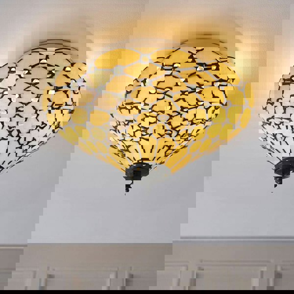 Tiffany Glass Semi Flush Ceiling Light Amber Geometric Inverted Shade i00059 Loops